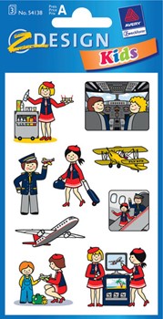 Z-Design 54138, Kids - Papier Sticker, Motiv Pilot + Flugzeug, 3 Bogen