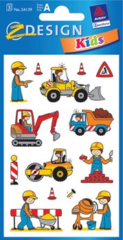Z-Design 54139, Kids - Papier Sticker, Motiv Baustelle + Fahrzeuge, 3 Bogen
