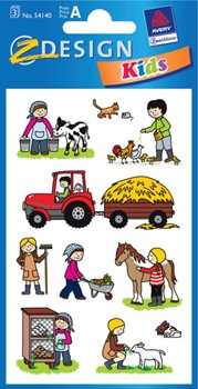 Z-Design 54140, Kids - Papier Sticker, Motiv Bauernhof +  Tiere, 3 Bogen