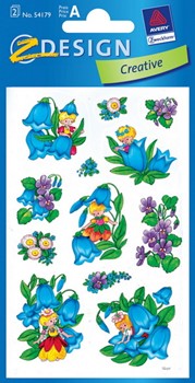 Z-Design 54179, Creative - Blumen-Sticker aus bunt bedrucktem Papier mit Glimmerstaub Motiv Veilchen und Elfen, 2 Bögen