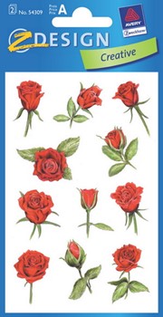 Z-Design 54309, Creative - Blumen-Sticker aus bunt bedrucktem Papier mit Glimmerstaub Motiv rote Rosen, 2 Bögen
