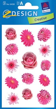 Z-Design 54320, Creative - Blumen-Sticker aus bunt bedrucktem Papier Motiv rosa Blüten, 3 Bögen