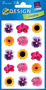 Z-Design 54321, Creative - Blumen-Sticker aus bunt bedrucktem Papier Motiv bunte Blüten, 3 Bögen