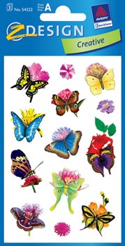 Z-Design 54322, Creative - Blumen-Sticker aus bunt bedrucktem Papier Motiv Schmetterlinge, 3 Bögen