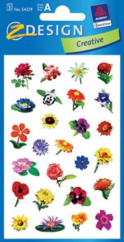Z-Design 54329, Creative - Blumen-Sticker aus bunt bedrucktem Papier Motiv gemischte Blütenköpfe, 3 Bögen