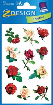 Z-Design 54331, Creative - Blumen-Sticker aus bunt bedrucktem Papier mit Glimmerstaub Motiv Rosen, 2 Bögen