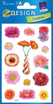 Z-Design 54333, Creative - Blumen-Sticker aus bunt bedrucktem Papier mit Glimmerstaub Motiv bunte Margariten, 2 Bögen