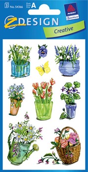 Z-Design 54366, Creative - Blumen-Sticker, Motiv Blumen + Töpfe, 3 Bogen