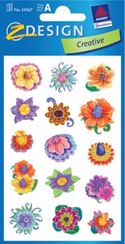 Z-Design 54367, Creative - Blumen-Sticker, Motiv Fantasieblumen, 3 Bogen