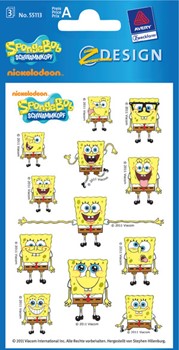 Z-Design 55113, Kids - Papier Sticker, SpongeBob frontal, 3 Bogen