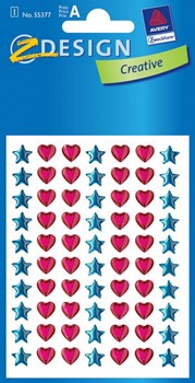 Z-Design 55377, Creative - Crystal Sticker Motiv Herzen und Sterne, 1 Bogen