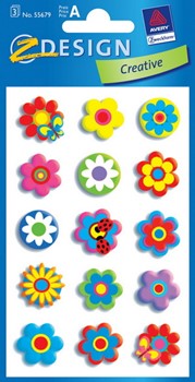 Z-Design 55679, Creative - Sticker aus bunt bedrucktem Papier Motiv Retro-Blumen, 3 Bögen