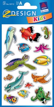 Z-Design 55712, Kids - Sticker aus bunt bedrucktem Papier für Kids Motiv Fische + Delfine, 3 Bögen