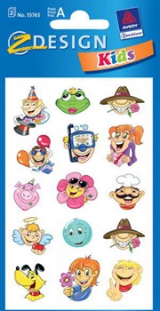 Z-Design 55765, Creative - Papier Sticker, Motiv lachende Gesichter, beglimmert, 2 Bogen