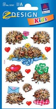 Z-Design 55767, Creative - Papier Sticker, Motiv Igel, beglimmert, 2 Bogen