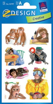 Z-Design 55797, Creative - Papier Sticker, Motiv Affe, 3 Bogen