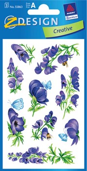 Z-Design 55863, Creative - Blumen Sticker, Motiv Eisenhut, violett, 3 Bogen