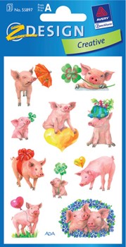 Z-Design 55897, Creative - Papier Sticker, Motiv Schweinchen, 3 Bogen