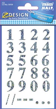 Z-Design 59159, Home - Transparente Folie Motiv Zahlen, silber holografisch, Schrift Times Bold 65pt (Zeichenhöhe 16mm), 2 Bögen