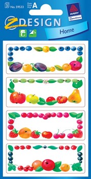 Z-Design 59533, Home - Haushaltsetiketten aus Papier, wiederablösbar, Motiv Früchterahmen, 3 Bögen