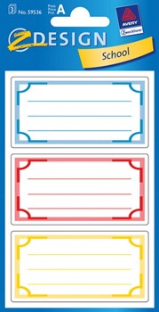 Z-Design 59536, School - Vorgestaltete Buchetiketten aus beschriftbarem Papier, Motiv Rahmen blau/rot/gelb, 3 Bögen