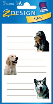 Z-Design 59555, School - Vorgestaltete Buchetiketten aus beschriftbarem Papier, Motiv Hunde fotoreal, 3 Bögen