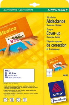 Avery Zweckform 6092, Blickdichte Etiketten 97x42,3 mm, 25 Bögen (= 300 Etiketten), blickdicht, Stampit geeignet, Multiprint