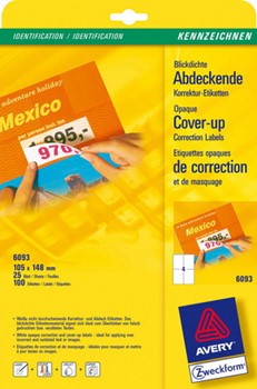 Avery Zweckform 6093, Blickdichte Etiketten 105x148 mm, 25 Bögen (= 100 Etiketten), blickdicht, Stampit geeignet, Multiprint