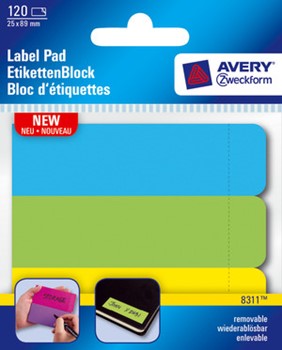 Avery Zweckform 8311, Etiketten-Block, Label Pad, neon, 89 x 25 mm, blau, grün, gelb, 120 Etiketten