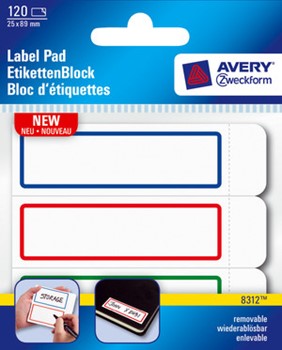 Avery Zweckform 8312, Etiketten-Block, Label Pad, mit Rahmen, 89 x 25 mm, dunkelblau, rot, dunkelgrün, 120 Etiketten