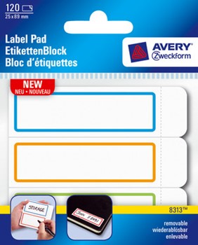 Avery Zweckform 8313, Etiketten-Block, Label Pad, mit Rahmen, 89 x 25 mm, hellblau, orange, hellgrün, 120 Etiketten