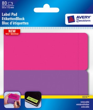 Avery Zweckform 8314, Etiketten-Block, Label Pad, neon, 115 x 50 mm, pink, violett, 80 Etiketten