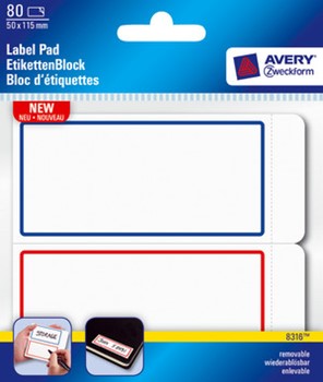 Avery Zweckform 8316, Etiketten-Block, Label Pad, mit Rahmen, 115 x 50 mm, dunkelblau, rot, 80 Etiketten