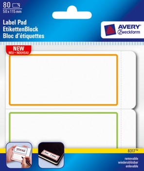 Avery Zweckform 8317, Etiketten-Block, Label Pad, mit Rahmen, 115 x 50 mm, orange, grün, 80 Etiketten
