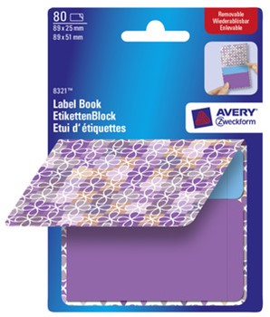 Avery Zweckform 8321, Etiketten-Block Purple Flowers, blau, violett, 89x25mm und 89x51mm, 80 Etiketten