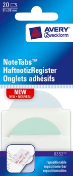 Avery Zweckform 8352, Haftnotiz-Register, NoteTab, runde Sichtreiter, 50,8 x 38 mm, transparent, pastellblau, -grün, 20 Stück