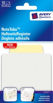 Avery Zweckform 8358, Haftnotiz-Register Klassik, NoteTab, eckige Sichtreiter, 76,2 x 88,9 mm, transparent, pastellgelb, 10 Stück