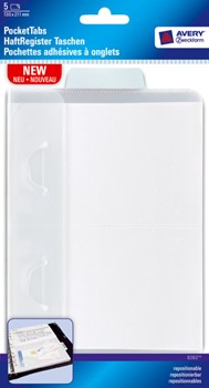 Avery Zweckform 8363, Haftregister-Taschen, PocketTabs, Dokumententasche, 130 x 211 mm, 5 Stück