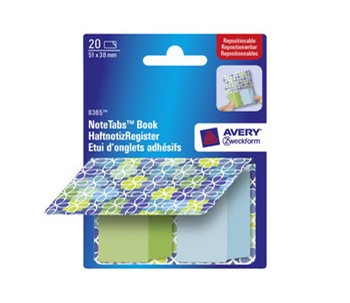 Avery Zweckform 8365, Haftnotiz-Register Blue Flowers, eckige Sichtreiter, 51x38 mm, grün, blau, 20 Stück
