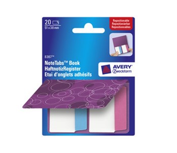 Avery Zweckform 8367, Haftnotiz-Register Purple Circles, eckige Sichtreiter, 51x38 mm, blau, pink, 20 Stück