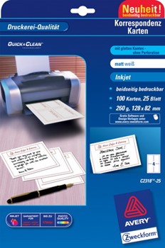 Avery Zweckform C2318-25, Korrespondenz-Karten, C6, 260g, Inkjet-Spezialbeschichtung, 25 Blatt