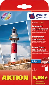 Avery Zweckform C2417-40, Superior Inkjet Fotopapier, 10x15cm, 230 g/m², 40 Blatt