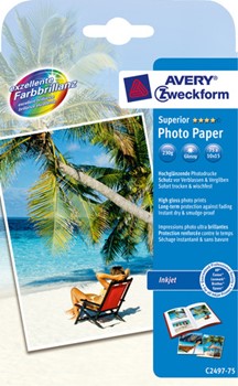 Avery Zweckform C2497-75, Superior Inkjet-Photo-Papier, 10x15cm, 230 g, hochglänzend, 75 Blatt