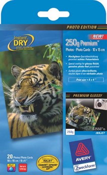 Avery Zweckform C2550-15, Premium-Inkjet-Photo-Papier, 10x15cm, 250 g, Premium glossy, 20 Blatt
