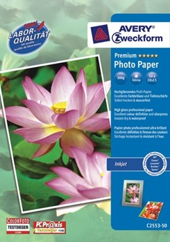 Avery Zweckform C2553-50, Premium-Inkjet-Photo-Papier, 10x15cm, 300 g, Premium glossy, 50 Blatt
