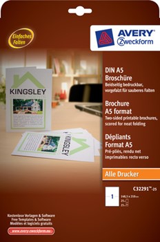 Avery Zweckform C32291-25, Broschüren-Papier, DIN A4 vorgefalzt für DIN A5, 190g, weiß, 25 Blatt