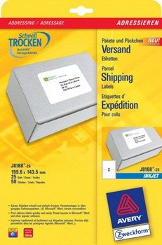 Avery Zweckform J8168-25, Inkjetetiketten 199,6x143,5 mm, 25 Bögen (= 50 Etiketten), spezialbeschichtet, nur für Inkjet
