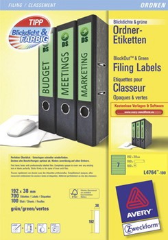 Avery Zweckform L4764-100, Ordner-Etiketten 192x38 mm, 100 Bögen (= 700 Etiketten), kurz, grün, für z.B. Leitz, Elba, Esselte, Mehle, Herlitz, Bene, Multiprint