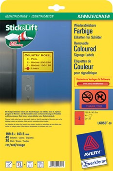 Avery Zweckform L6050-20, Etiketten 199,6x143,5 mm, 20 Bögen (=40 Etiketten), rot, wiederablösbar, Multiprint