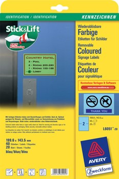 Avery Zweckform L6051-20, Etiketten 199,6x143,5 mm, 20 Bögen (= 40 Etiketten), blau, wiederablösbar, Multiprint